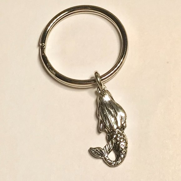 Mermaid Keychain Keyring Silver Tone Metal Charm Island Beach Nautical - Picture 8 of 10